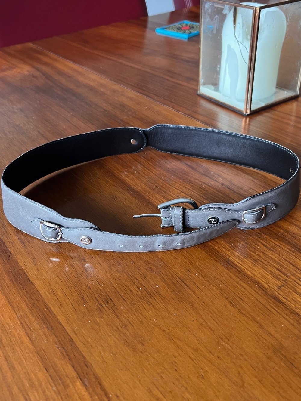 Vintage Gucci Gray Suede Belt with Silver Buckle